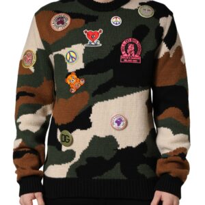 Multicolor Intarsia-Knit Camouflage Pullover Sweater