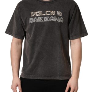 Gray Logo Embellished Men Crew Neck T-shirt