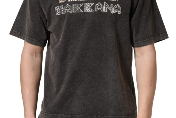 Gray Logo Embellished Men Crew Neck T-shirt - Jag Couture London