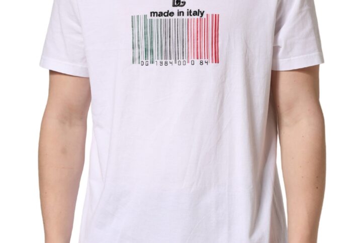 White Barcode Cotton Crew Neck Men T-shirt - Jag Couture London