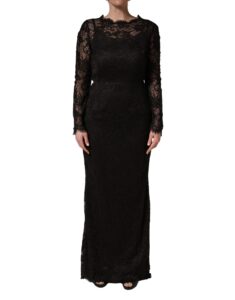 Black Floral Lace Sheath Long Maxi Dress