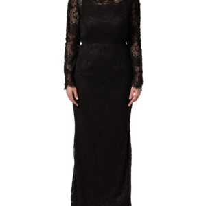Black Floral Lace Sheath Long Maxi Dress