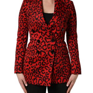 Red Leopard Double Breasted Coat Jacket