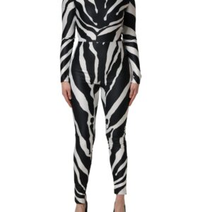 Black White Polyester Zebra Pattern Jumpsuit