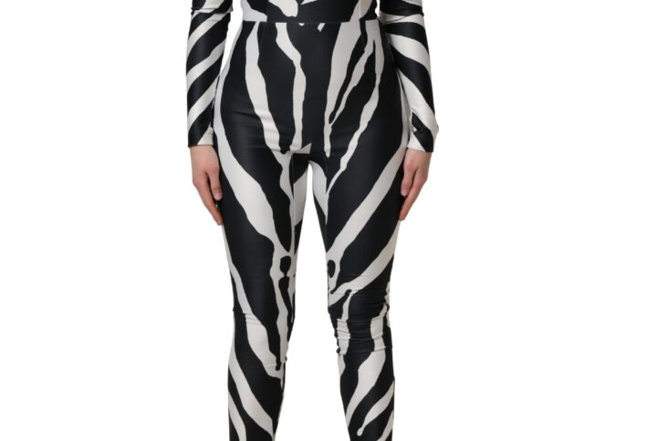Black White Polyester Zebra Pattern Jumpsuit | Jag Couture London – New York