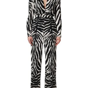 Black White Viscose Zebra Pattern Jumpsuit