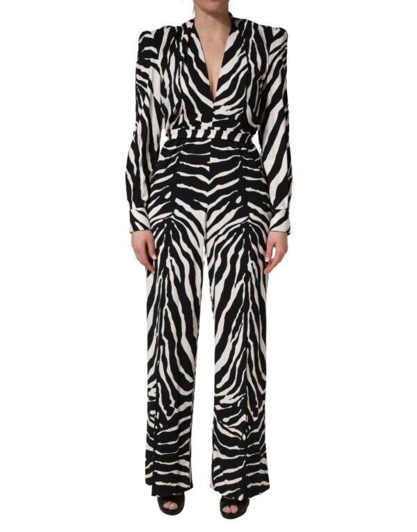 Black White Viscose Zebra Pattern Jumpsuit