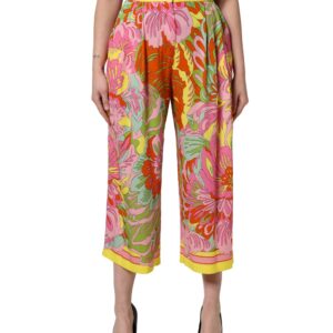Multicolor FloralPrint Cropped Trouser Pants