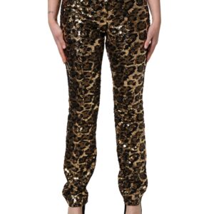 Gold Leopard Sequined Straight Trouser Pants