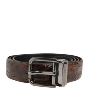 Brown Leather Silver Tone Metal Buckle Belt
