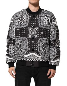 Black White BandanaPrint Men Bomber Jacket