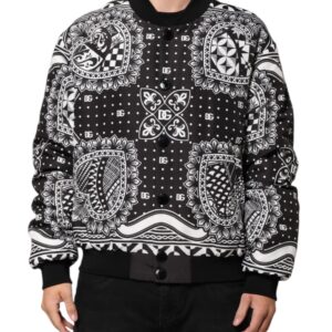 Black White BandanaPrint Men Bomber  Jacket