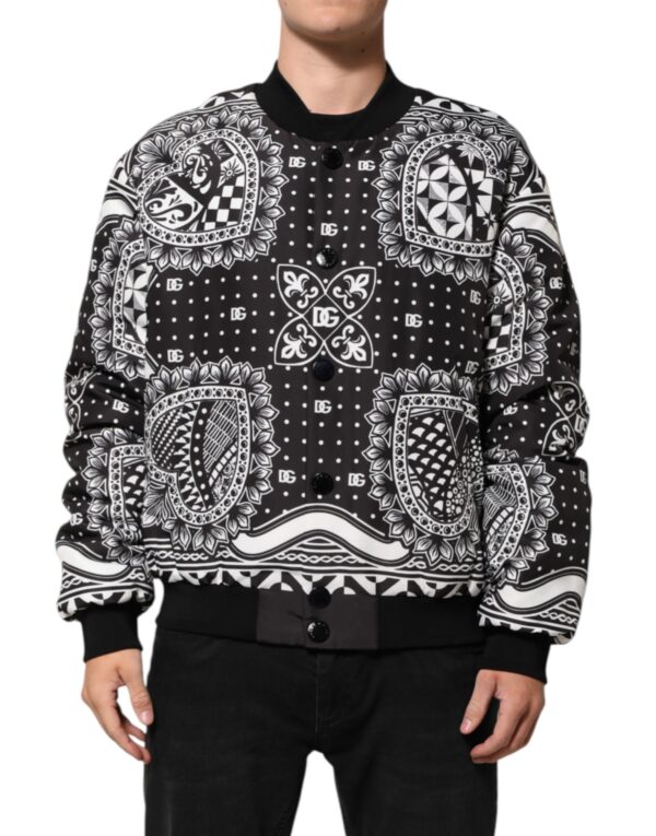 Black White BandanaPrint Men Bomber Jacket