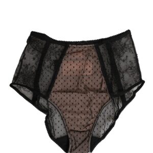 Black Sheer Polka Dot Lace High Waist Brief Underwear