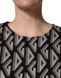 Black Logo Print Cotton Knee Length Dress