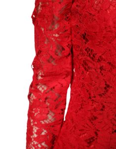 Red Lace Floral Embroidery Long Sleeves Top
