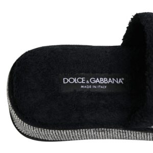 Black Crystal Embellished Platform Slides Shoes