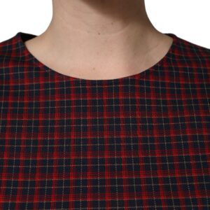 Red Black Checkered ShortSleeve Sheath Dress