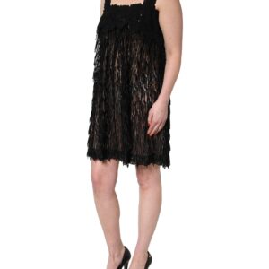 Black Viscose Fringed Sleeveless Mini Dress