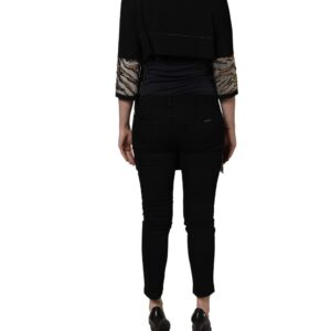Black Single-Breasted Brocade Coat Jacket