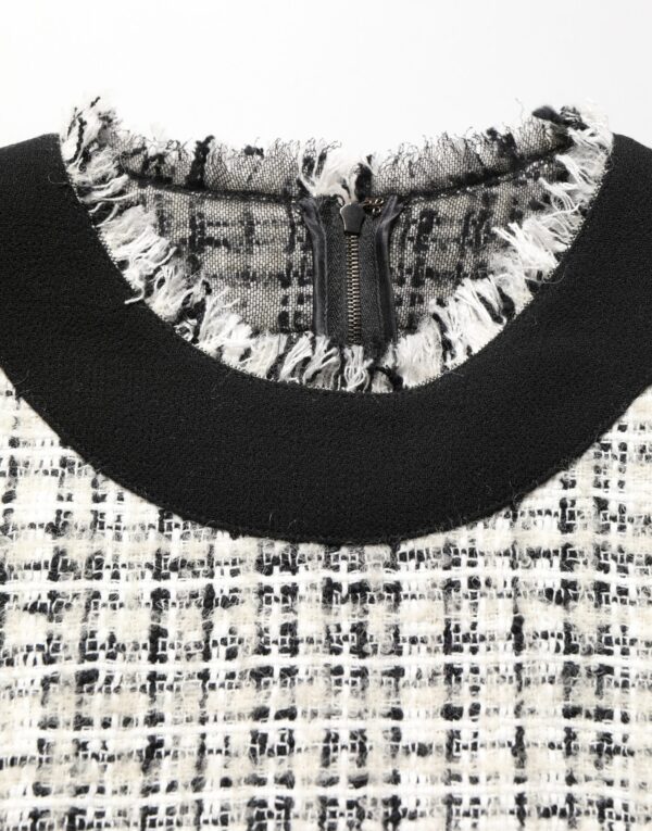 Black White Tweed Sheath A-line Midi Dress