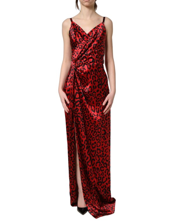 Red Leopard Draped Sleeveless Maxi Dress