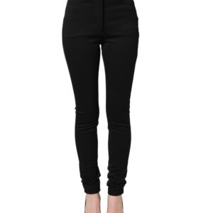 Black Nylon Stretch Skinny High Waist Pants - Jag Couture London