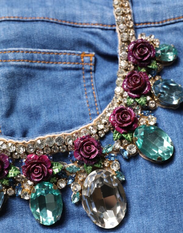Blue Cotton Embellished BermudaDenim Shorts