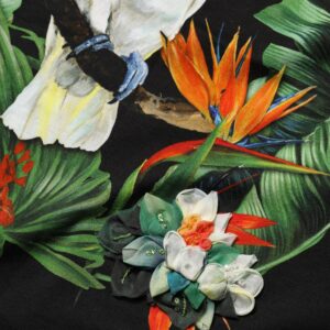 Black Tropical Print Cotton Round Neck T-Shirt