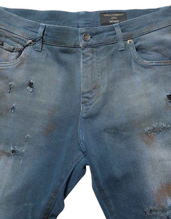 Blue Distressed Mid Waist Skinny Denim Jeans