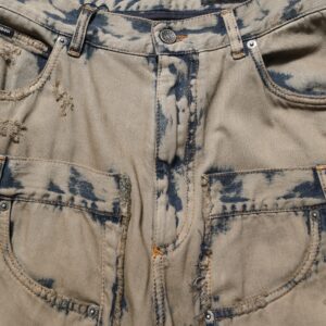 Beige Bleached Deconstructed Men Denim Jeans