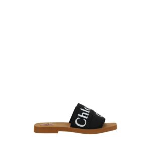 Black Cotton Flat Sandals