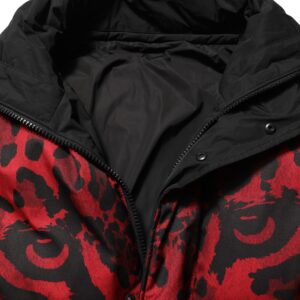 Red Black Reversible Animal Print Puffer Coat Jacket