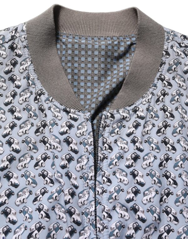 Light Blue Cotton Car Print Bomber Jacket