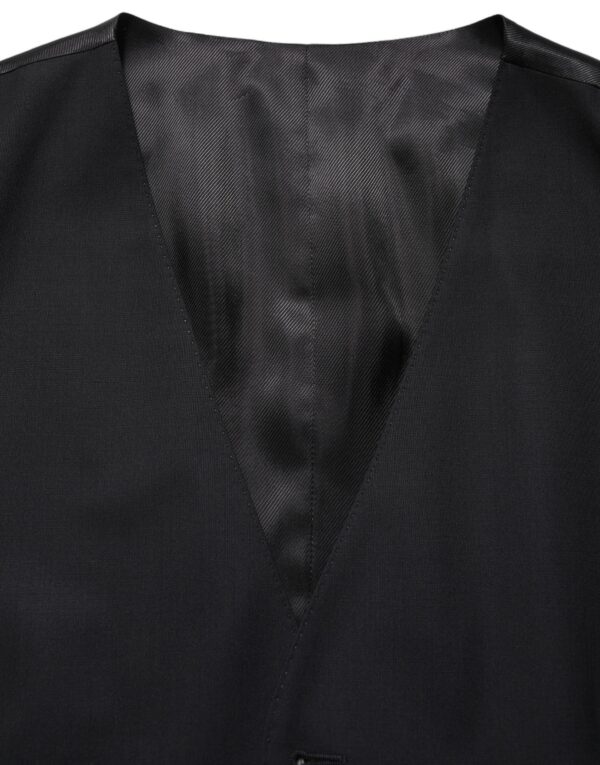 Black Wool Single Breasted Waistcoat Vest