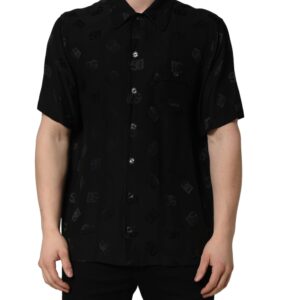 Black Logo Monogram Short Sleeves Men Shirt