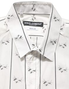 White Bee Print Cotton GOLD Fit Dress Shirt