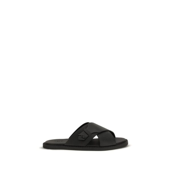 Black Calf Leather Bos Taurus Flat Sandals