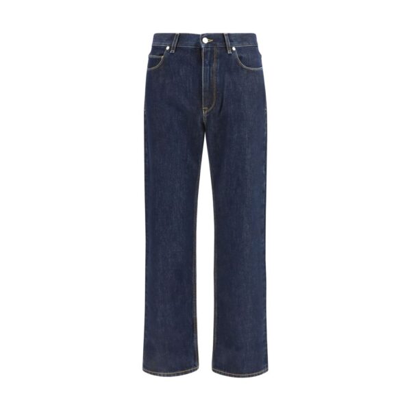 Blue Cotton Straight-Leg Jeans