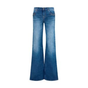 Blue Cotton Flared Jeans