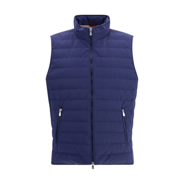 Blue Polyester Sleeveless Jacket