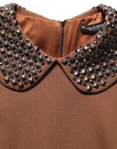 Brown Wool Rhinestone Embellished Midi Dress