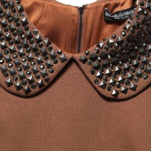 Brown Wool Rhinestone Embellished Midi Dress