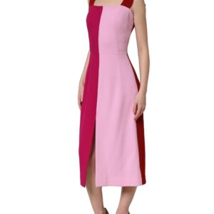 Two Tone Pink Wool Sleeveless Midi Dress
