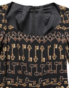 Black Key Print Long Sleeves Sheath Midi Dress