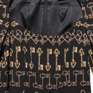 Black Key Print Long Sleeves Sheath Midi Dress