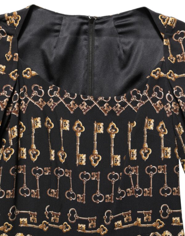Black Key Print Long Sleeves Sheath Midi Dress