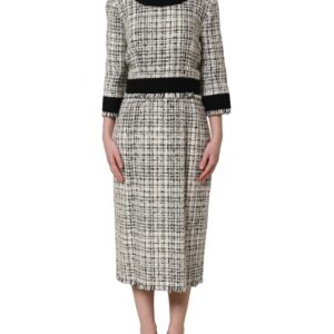 Multicolor Bouclé Tweed Frayed Trim Midi Dress