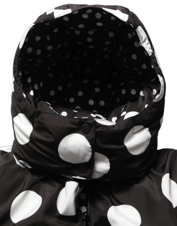 Black White Polka Dot Hooded Blouson Jacket