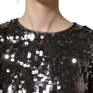 Black Sequined Long Sleeves Crop Blouse Top